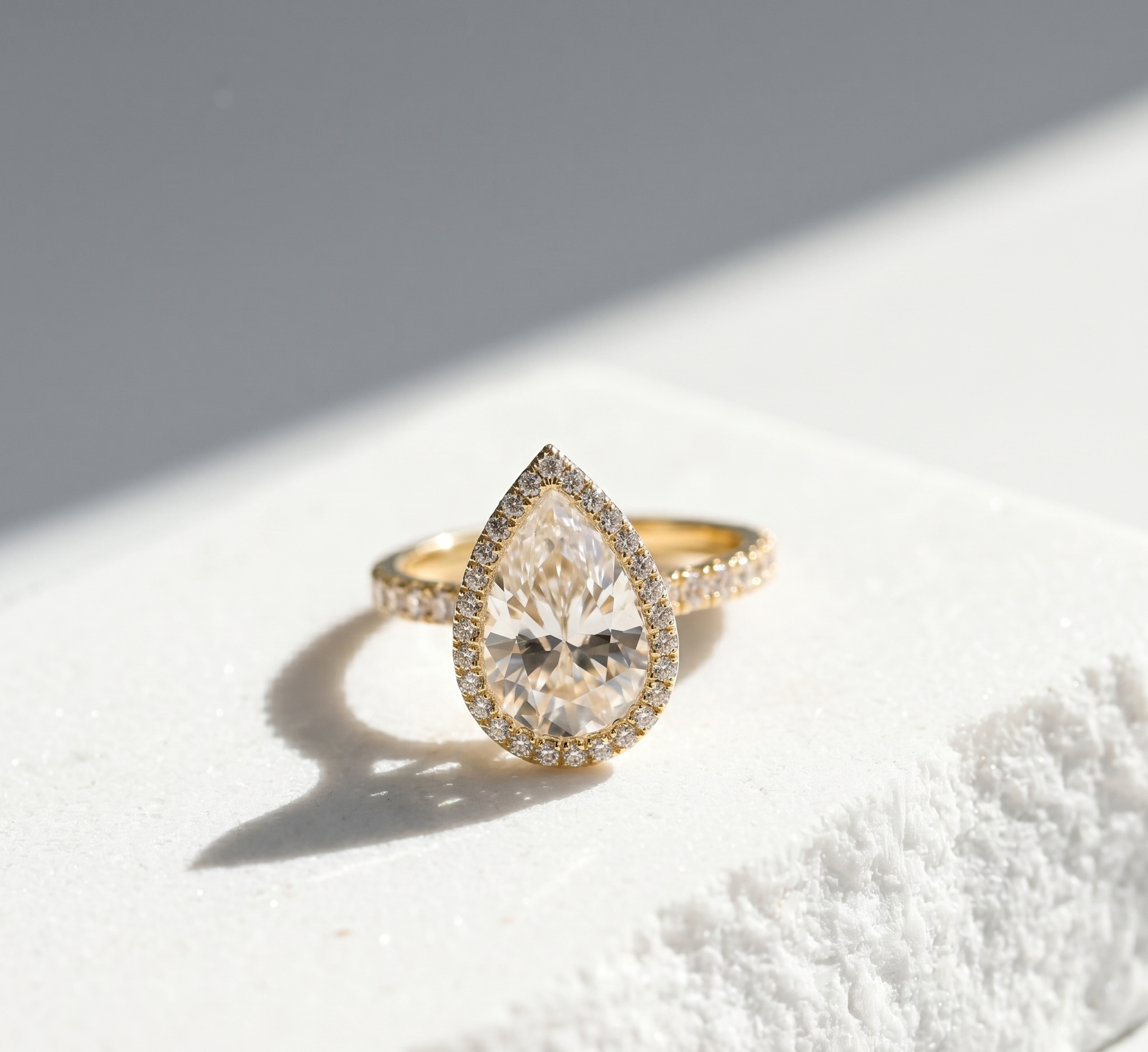 Organic Opulence, The Pear Pavé Halo Solitaire