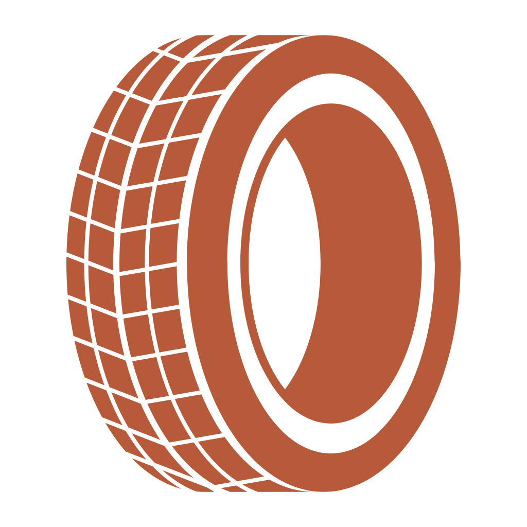 Digital illustration of a brown tire with a tread pattern.