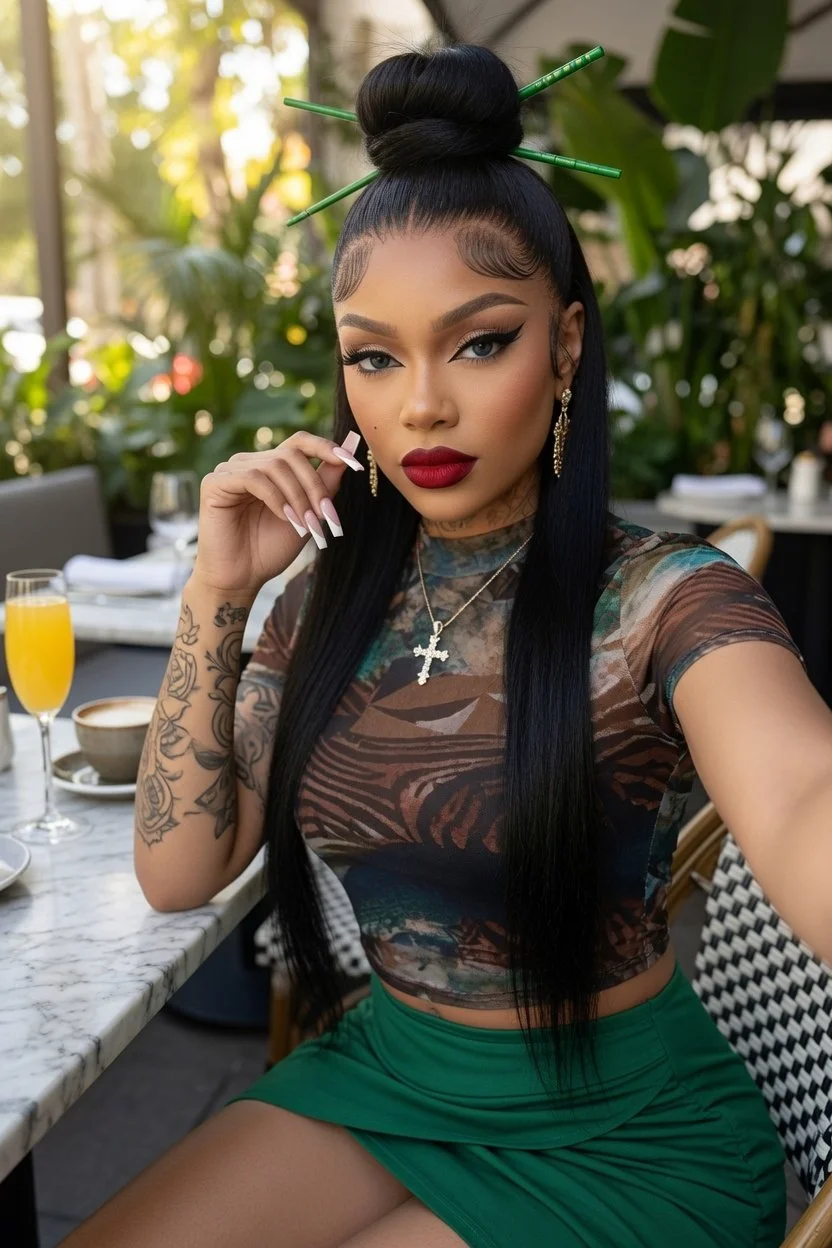 Breanna Angel, relaxed daytime portrait at an outdoor café.