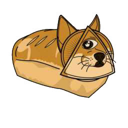 A cartoon illustration of a dog with a cone-shaped cutout on its face, resembling a bread loaf