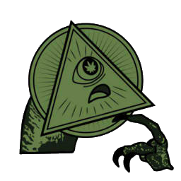 A cartoon illustration of a triangle-shaped, green, Jedi-themed character with an eye patch, a small mouth, and a hand with claws.