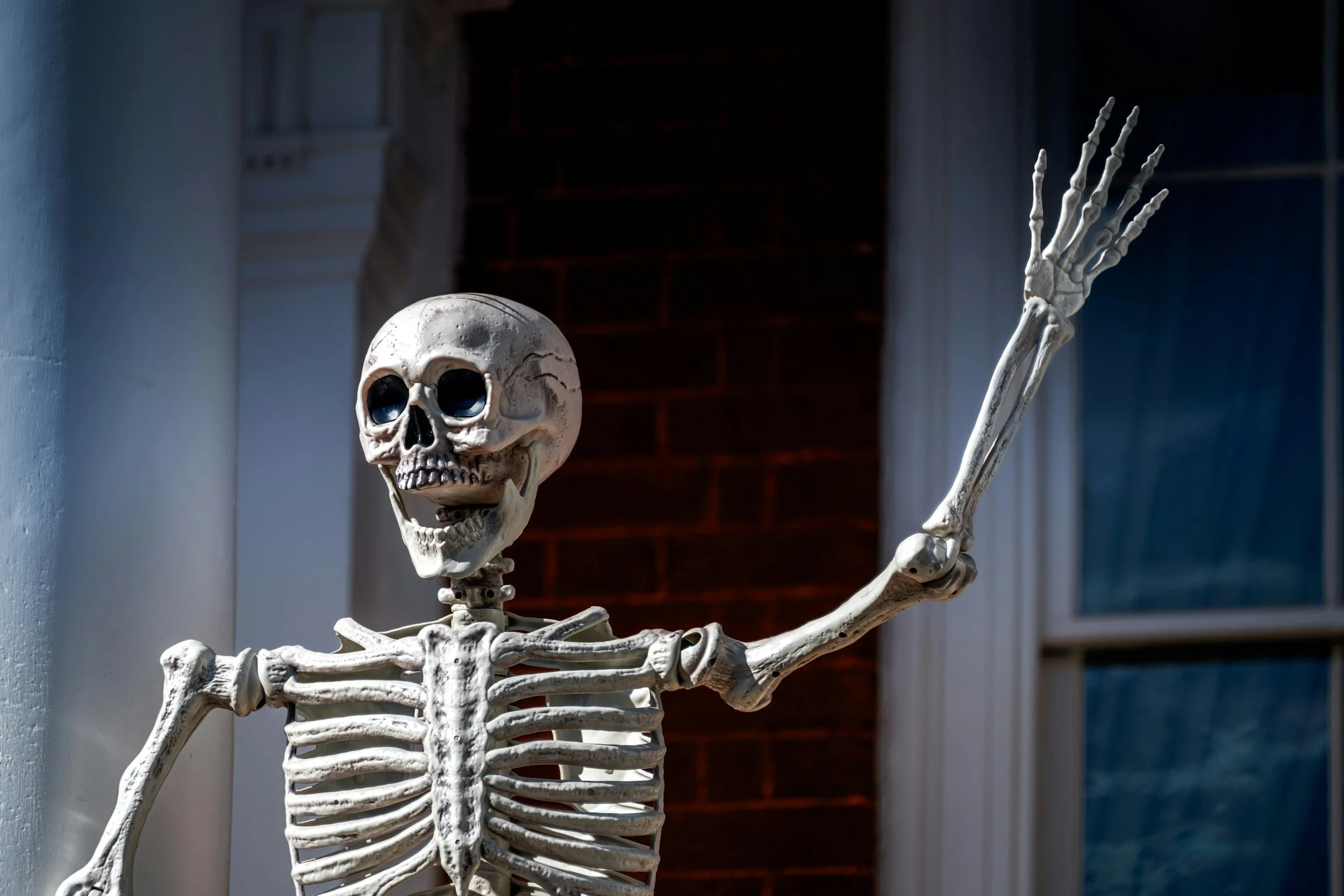 Happy skeleton waving hello