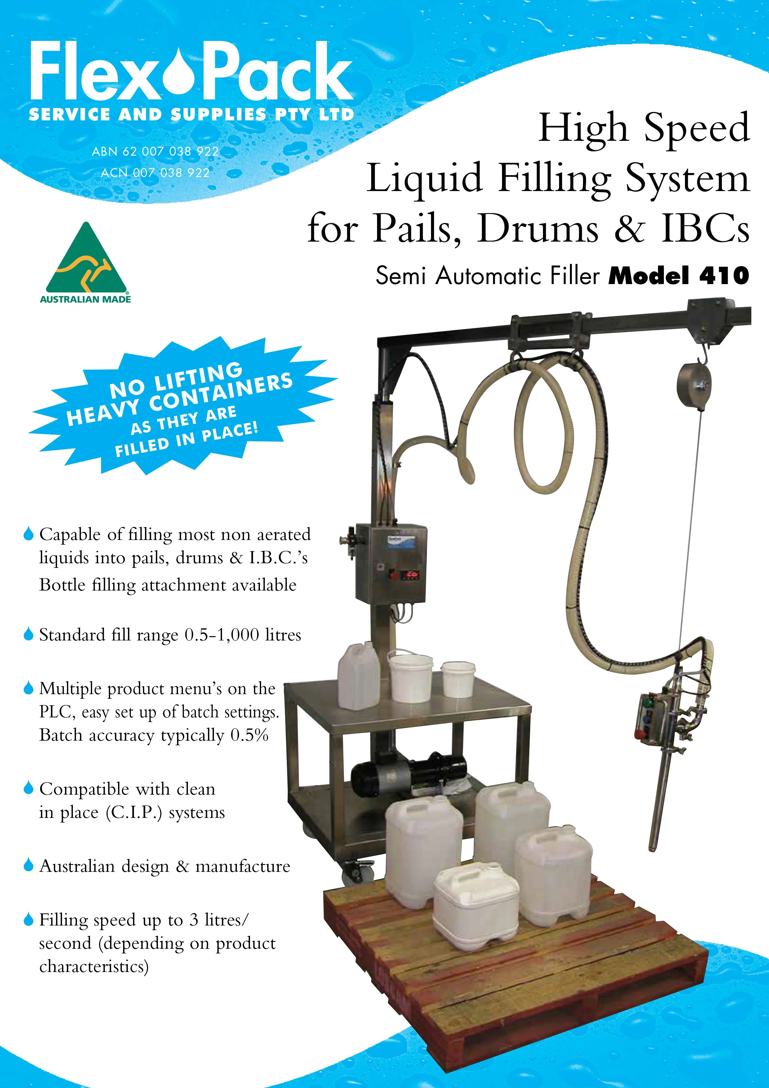 Model 410 High Speed Filler brochure