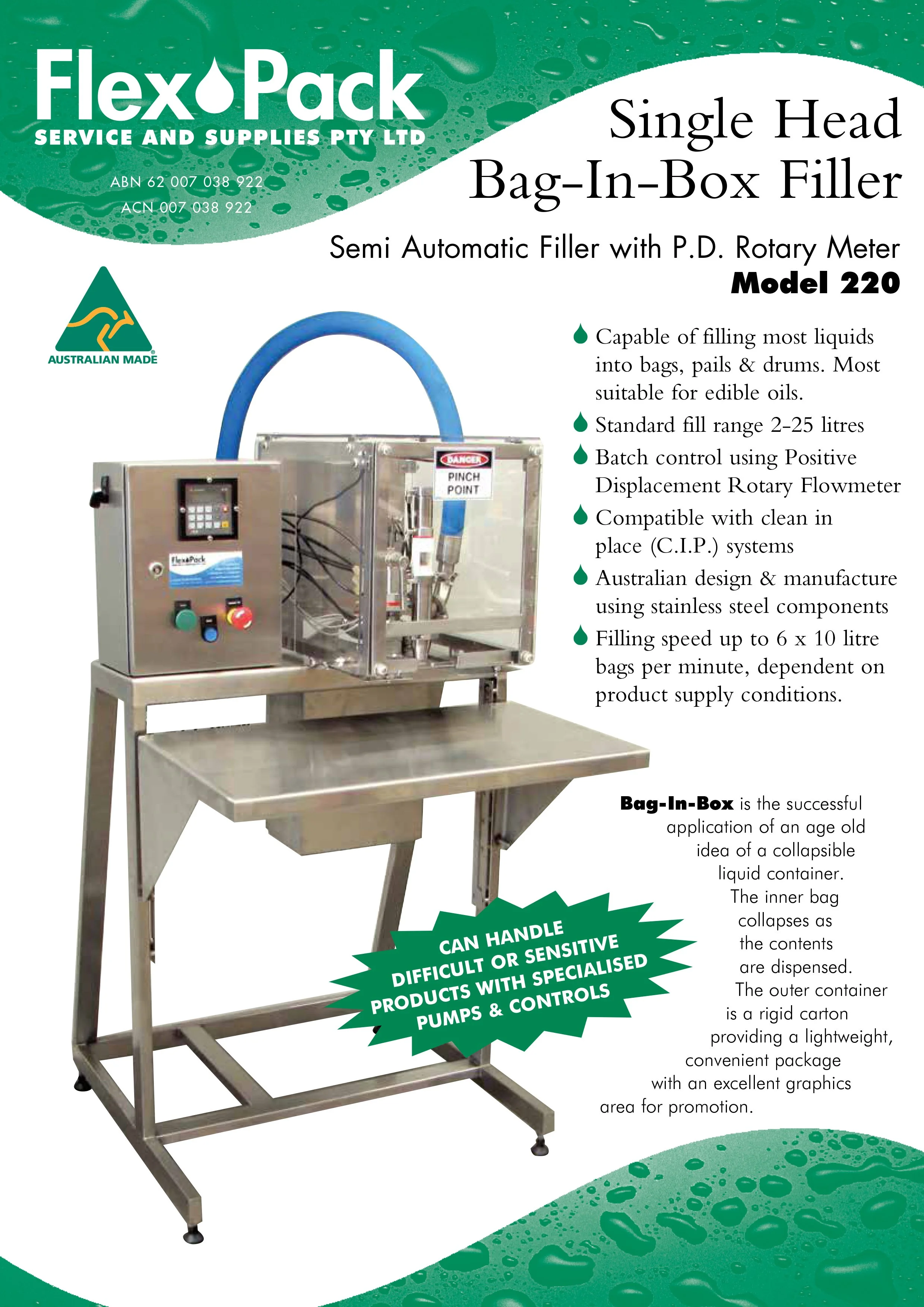 Model 220 Single Head BIB Filler with Rotary Flowmeter brochure