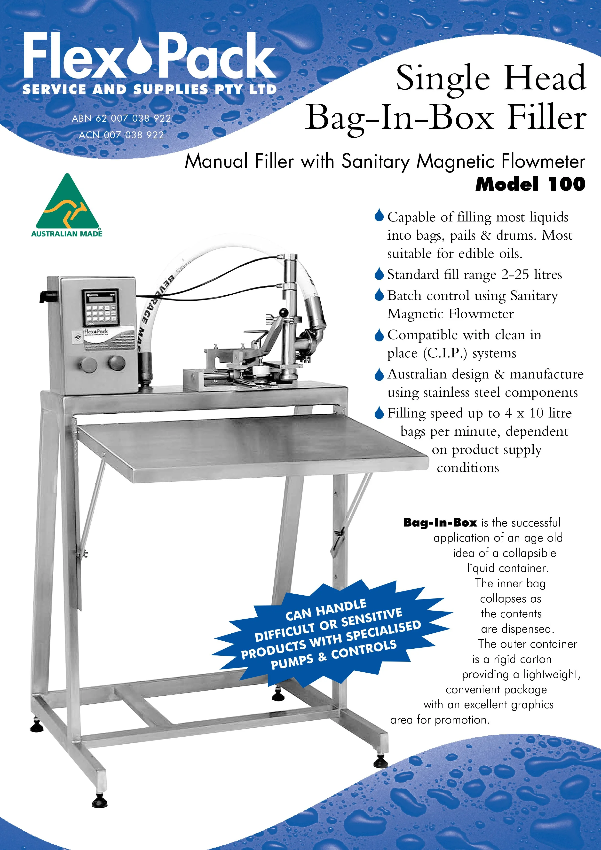 Model 100 Single Head BIB Filler with Sanitary Flowmeter brochure