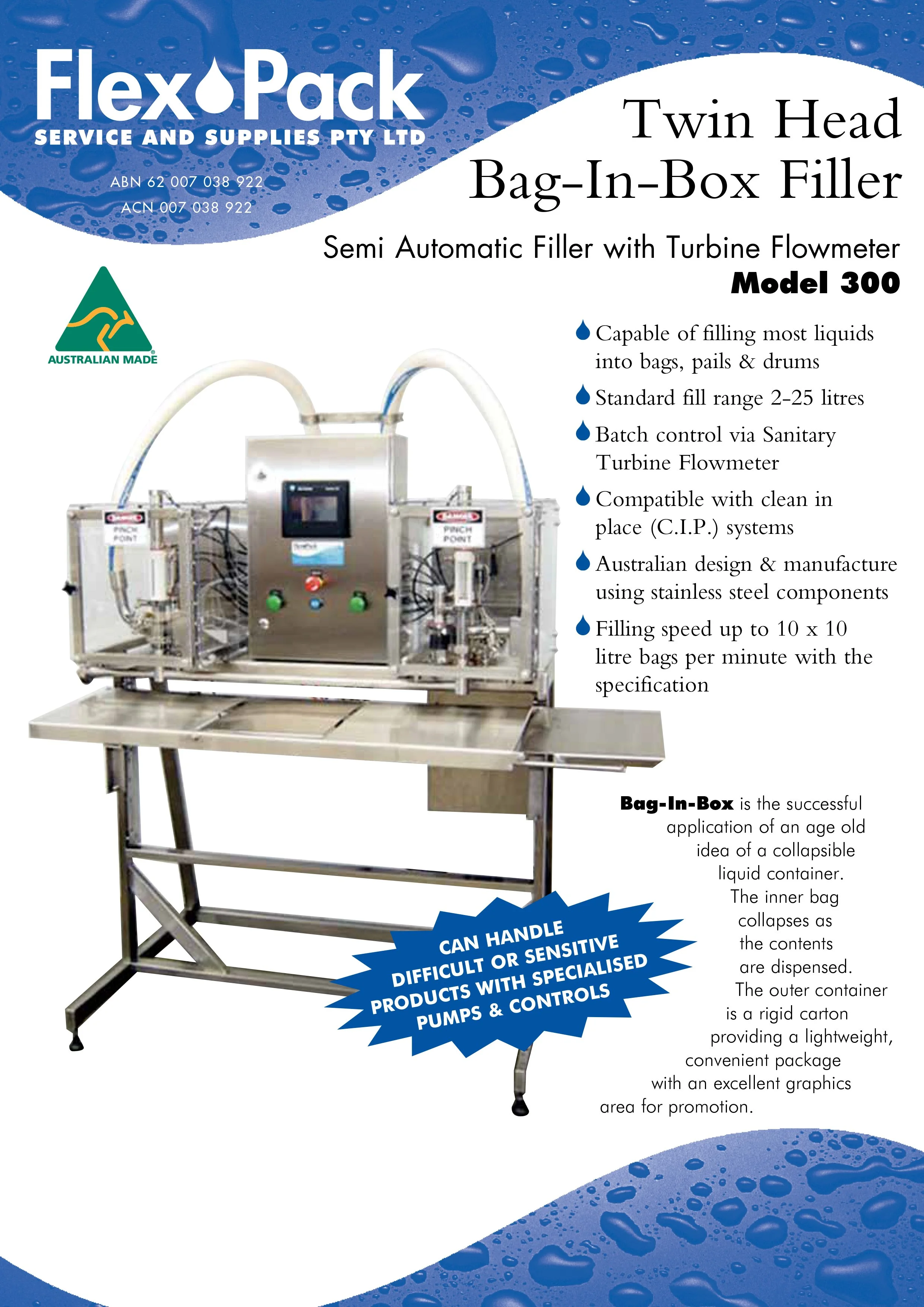 Model 300 Twin Head BIB Filler with Turbine Flowmeter brochure