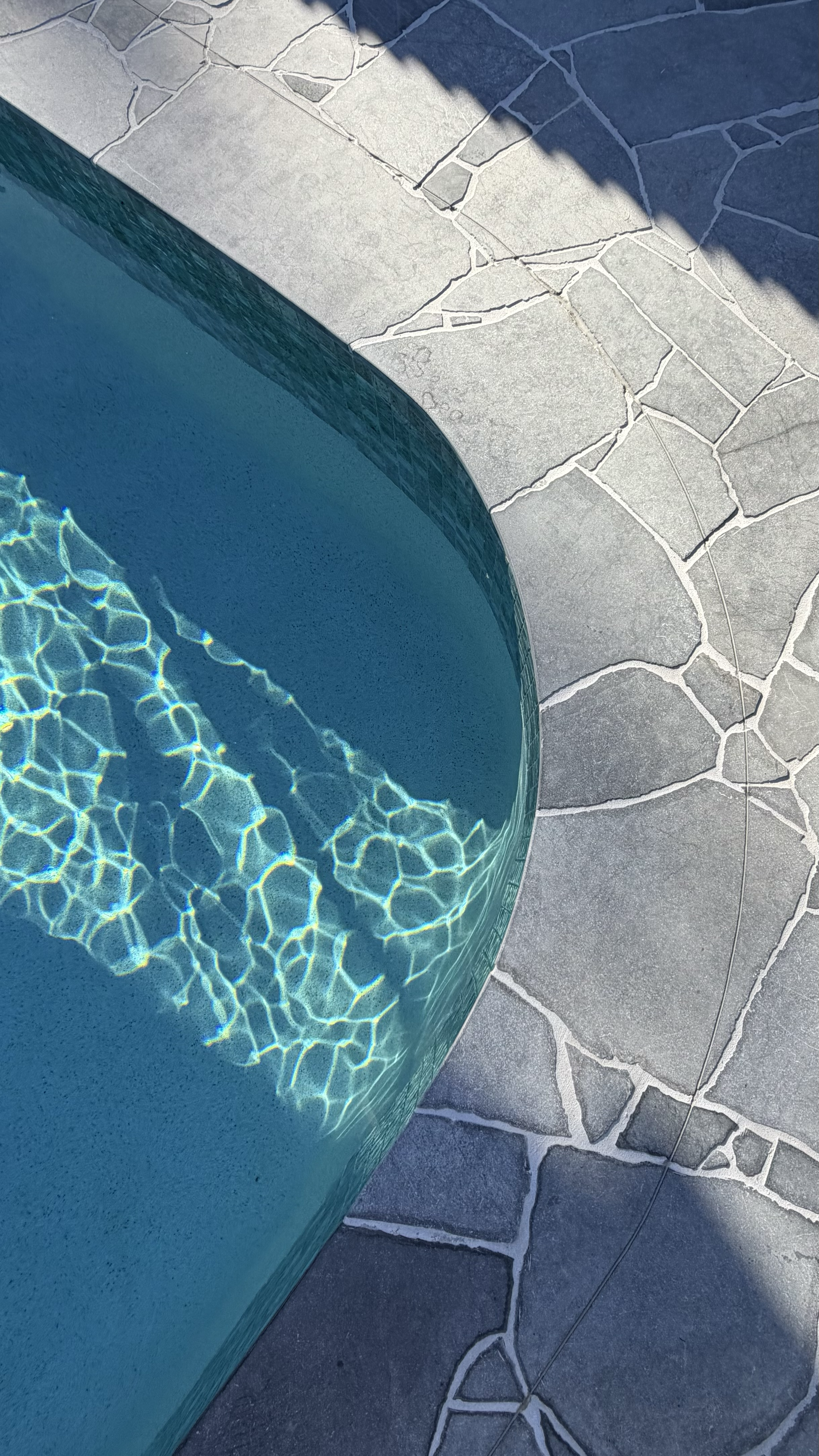 Beautiful pool coping in a bluestone with gorgeous light reflecting through the pool water. DBAH Pools.
