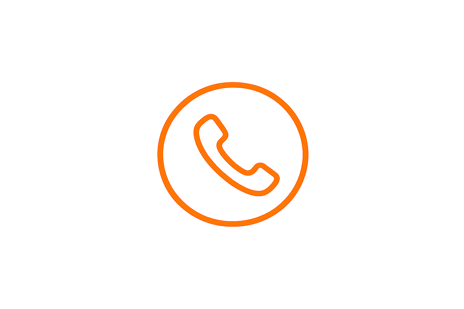 A neon orange circle with a telephone receiver icon in the center, representing a phone call.