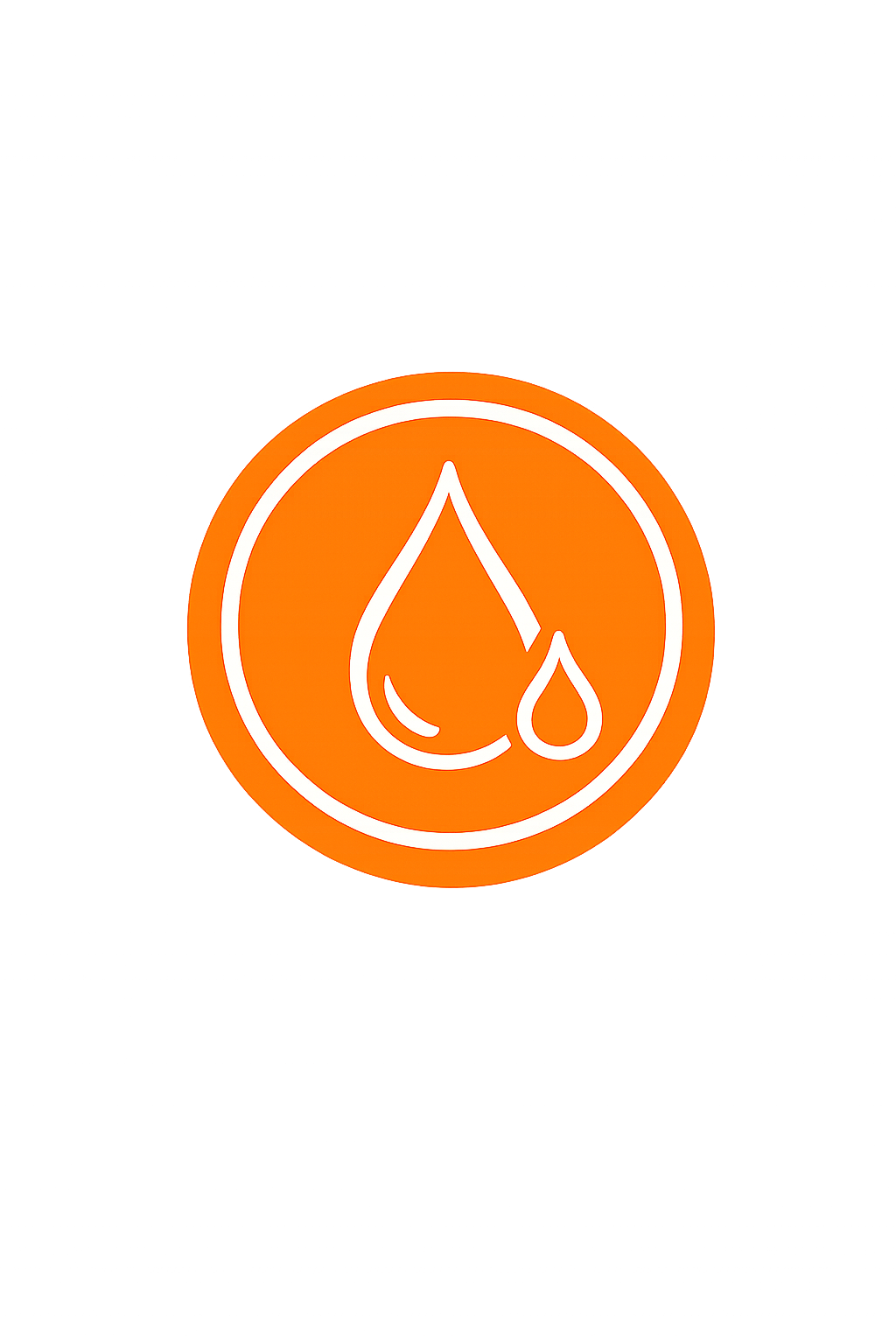 Orange circle with white outline of water drops, symbolizing water filtration, better tasting water Secret Harbour.