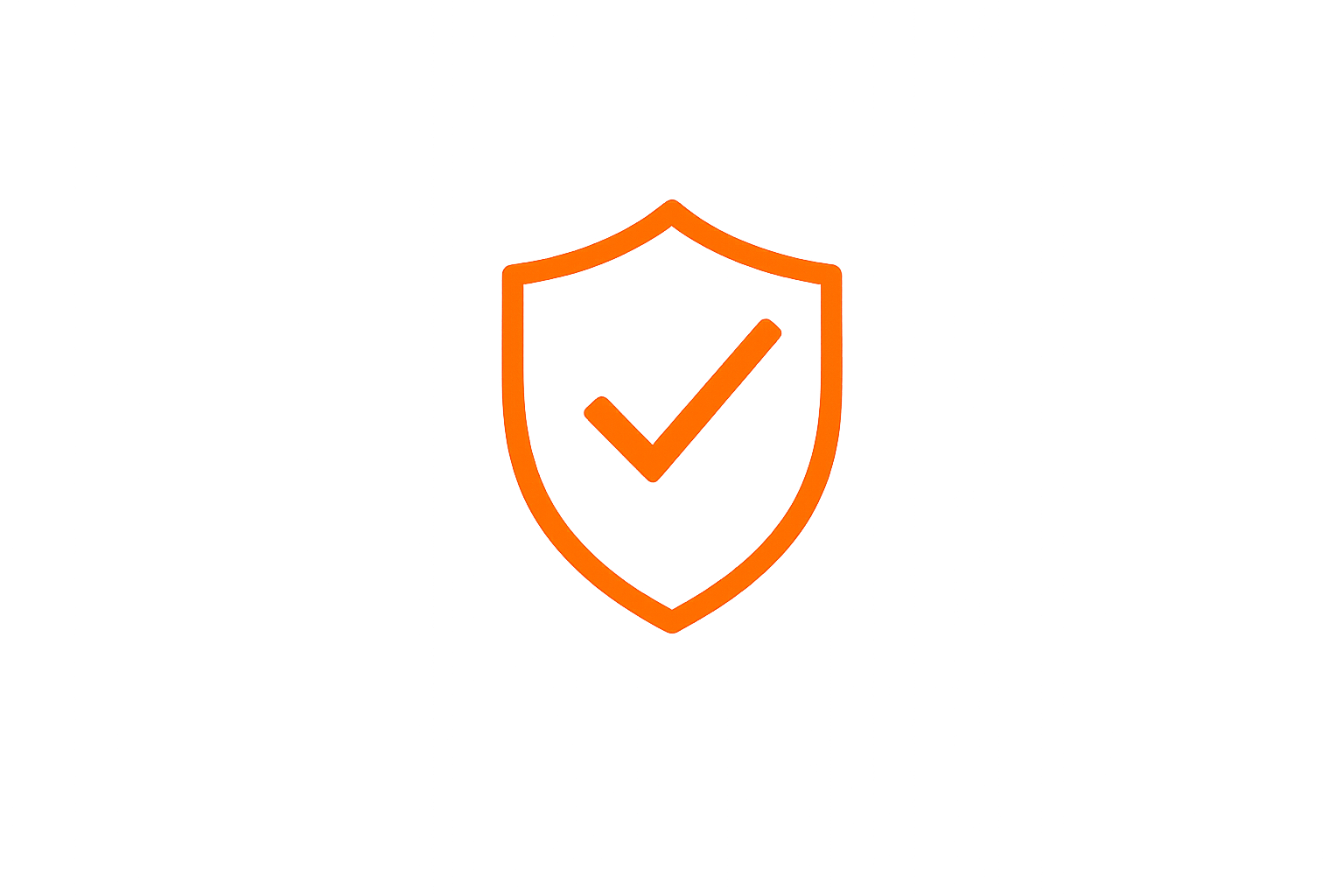 An icon of a shield with an orange outline and a checkmark inside, symbolizing protection or security.