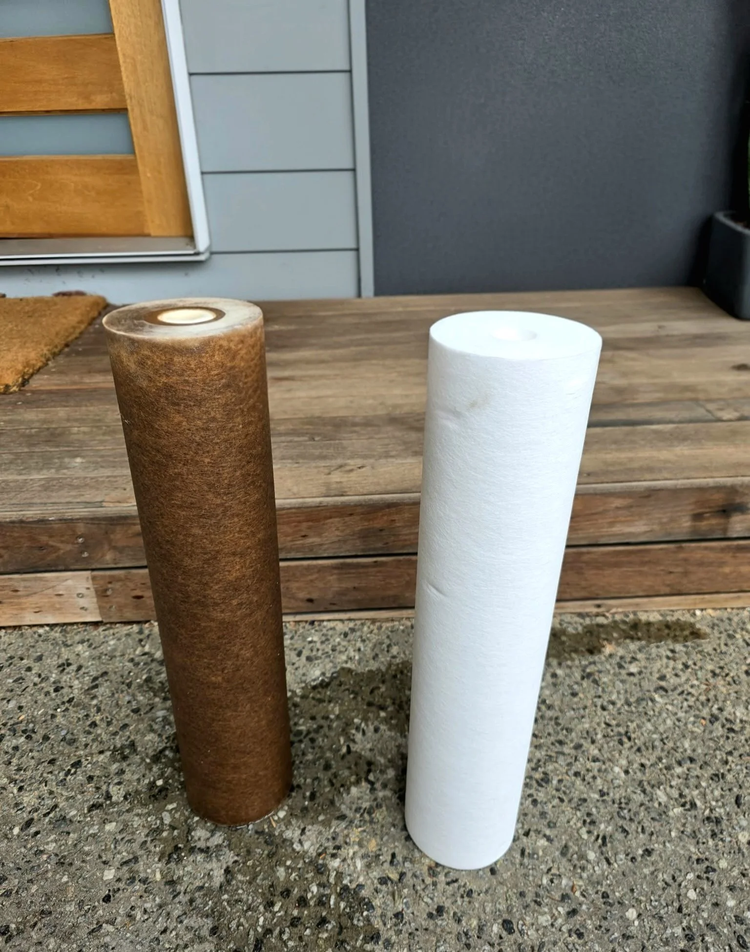 Filter cartridges before and after from water filter - installed Rockingham.