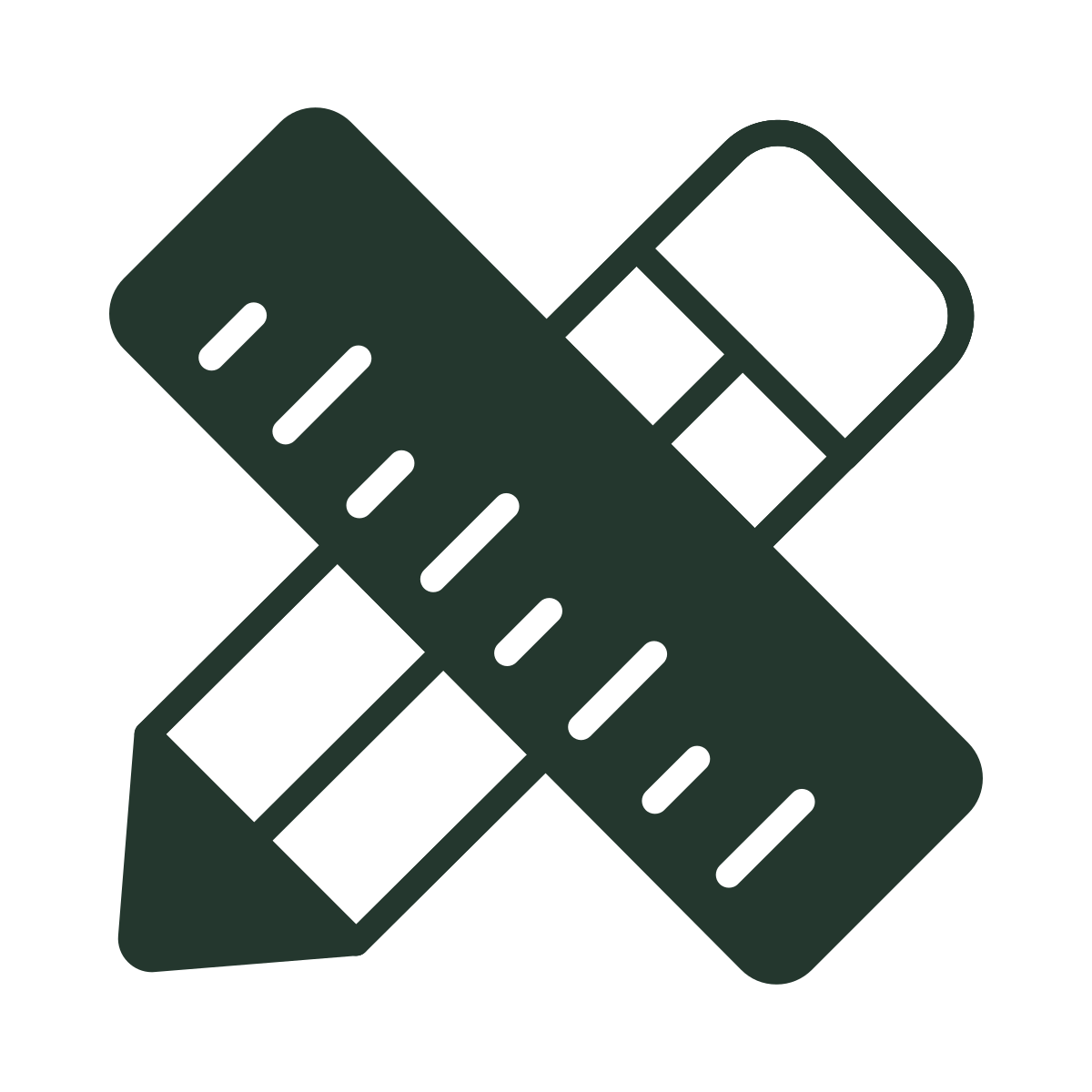 Illustration of a pencil and a ruler crossed over each other on a black background.