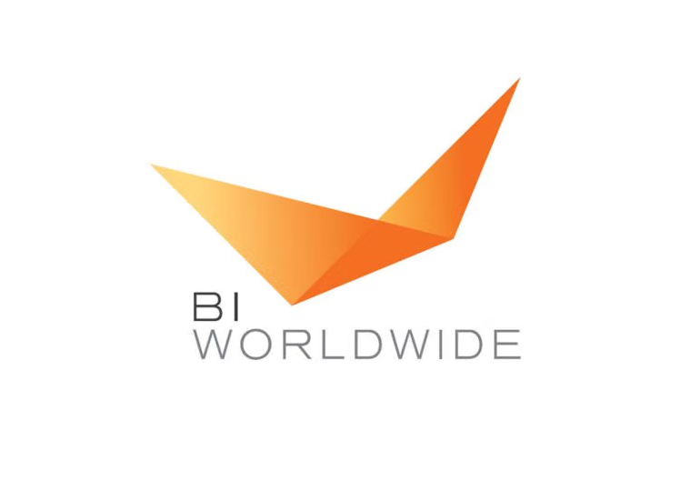 Logo with an abstract orange geometric shape above the words 'BI WORLDWIDE' in gray text.
