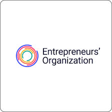 Logo of the Entrepreneurs' Organization with a colorful circular design and text.