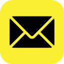 Yellow background with a black envelope icon in the center.