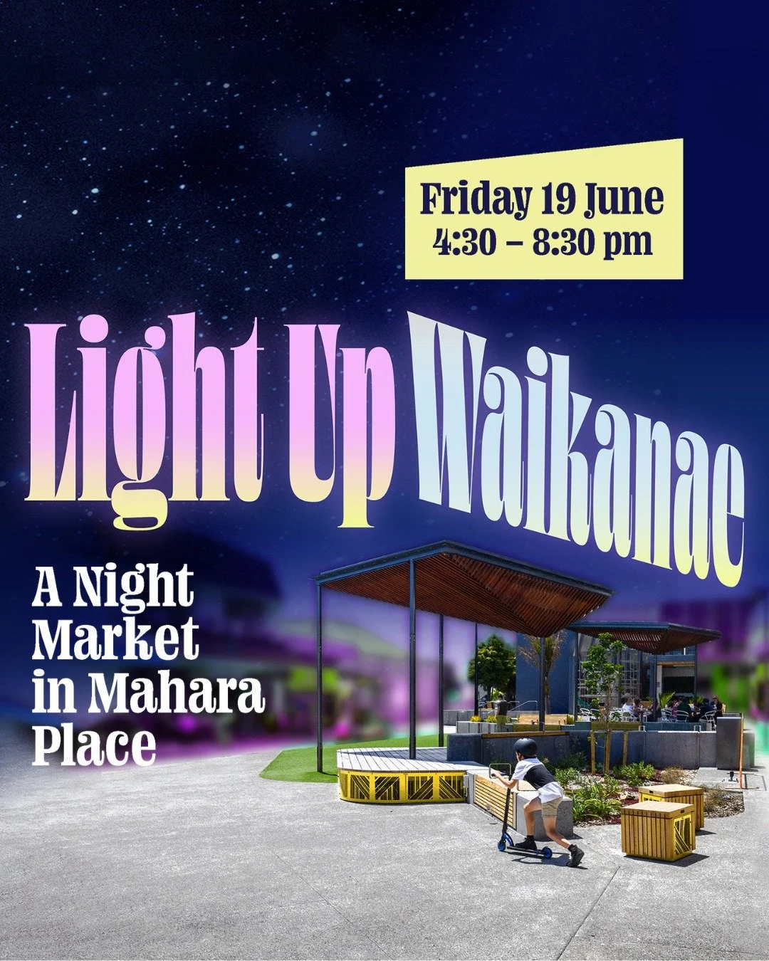 ✨ LIGHT UP WAIKANAE ✨
A Night Market in Mahara Place

Join us for an evening of live music, market stalls, mulled wine, cosy food, late night shopping and winter atmosphere in the heart of Mahara Place.

📅 Friday 19 June
🕟 4:30&ndash;8:30pm
📍 Maha