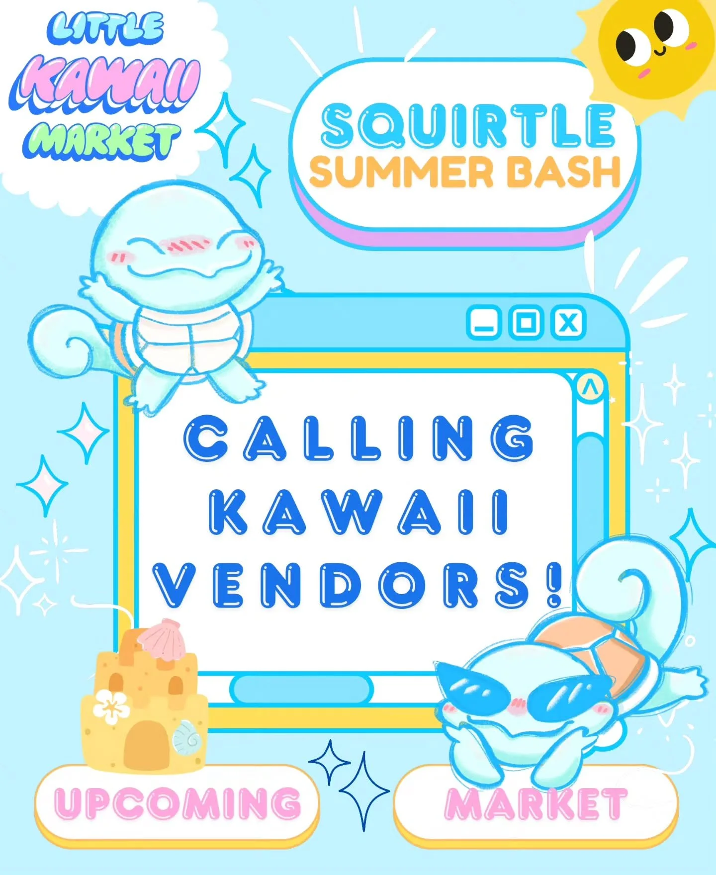 ITS HAPPENING YALL! 🔫💧 𝗠𝗶𝗻𝗶𝗰𝗼𝗻 𝗞𝗮𝘄𝗮𝗶𝗶 𝗠𝗮𝗿𝗸𝗲𝘁 - 𝗦𝗾𝘂𝗶𝗿𝘁𝗹𝗲 𝗦𝘂𝗺𝗺𝗲𝗿 𝗕𝗮𝘀𝗵 is officially on it's way 🐢💖
⁡
Calling all Kawaii artists and vendors to join us on July 12th at the Castle Hotel in Orlando!
⁡
For more deta