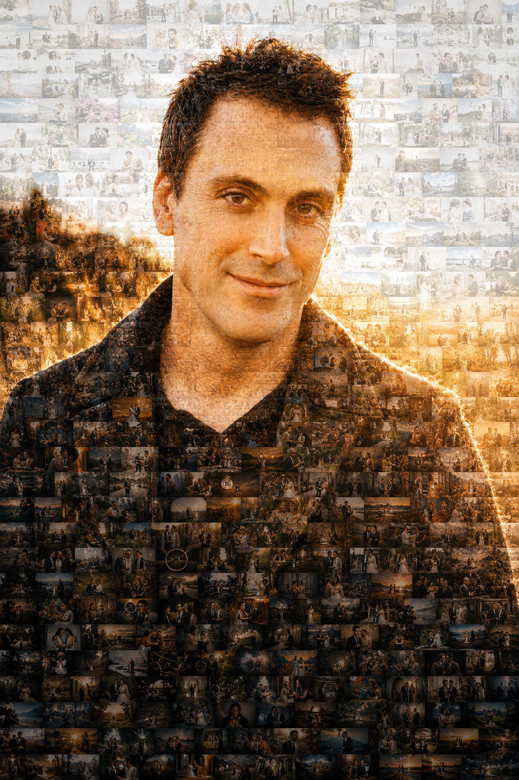 a portrait of the photographer, tyler boye, made out of hundreds on portraits he has captured