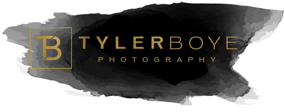 Tyler Boye Photography, philadelphia wedding photographer, logo with black watercolor splash behind