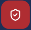 Icon of a shield with a checkmark inside, on a red background