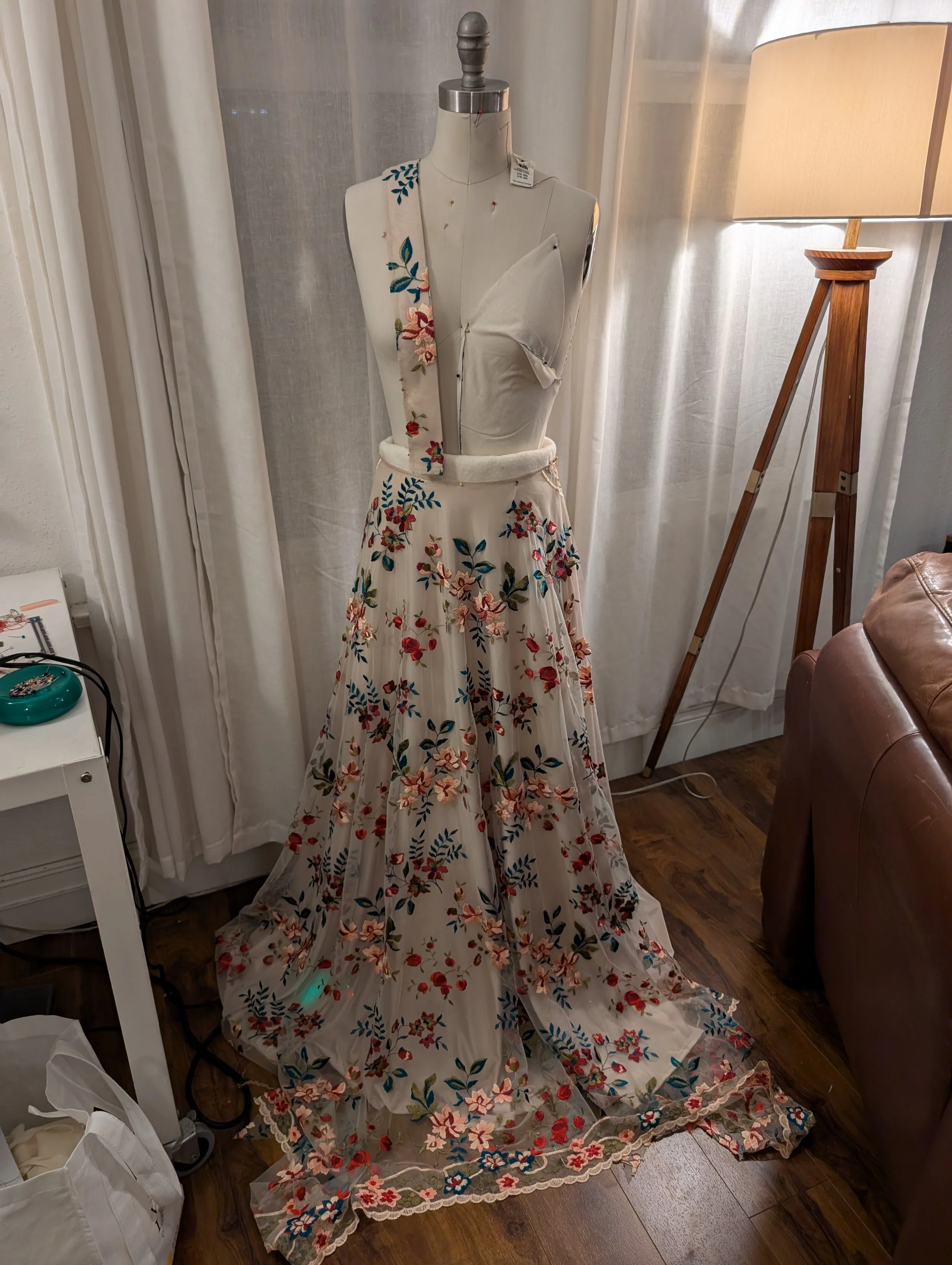 Skirt and lining made, had to drape to figure out the hem