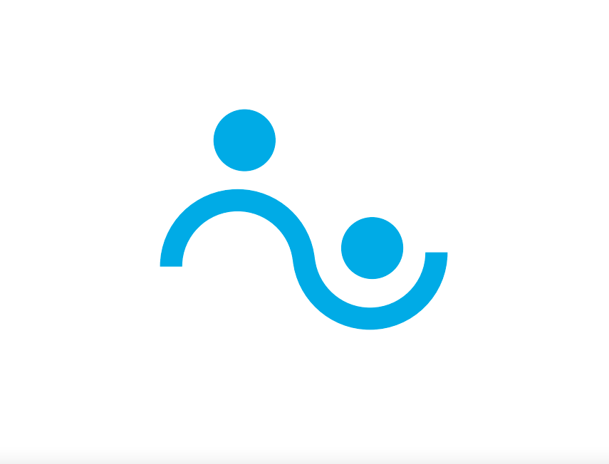Icon of two abstract figures, one standing and one lying down, representing elderly care or assistance, in blue on a white background.