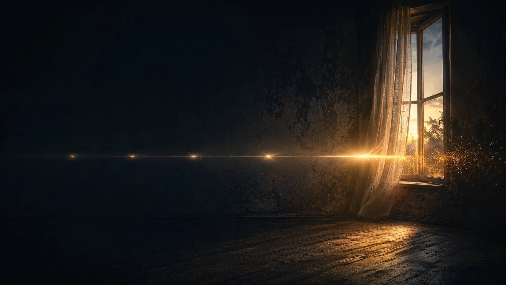 Sunlight streaming through a curtain into a dark room, symbolising the Lightbody's subtle energy field