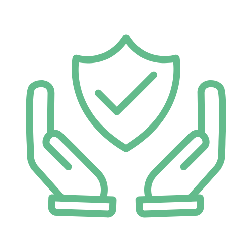 Two hands holding a shield with a check mark in the center, representing protection or security.