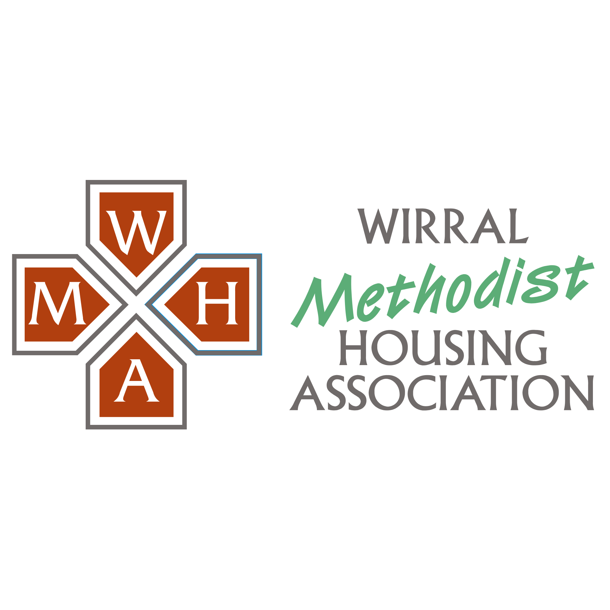 Part of a sign with the words 'WIRRAL Methodists HOUSING' and several decorative shields with the letter 'W' on them.