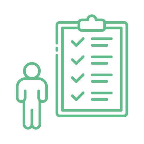 Icon of a person next to a clipboard with a checklist.