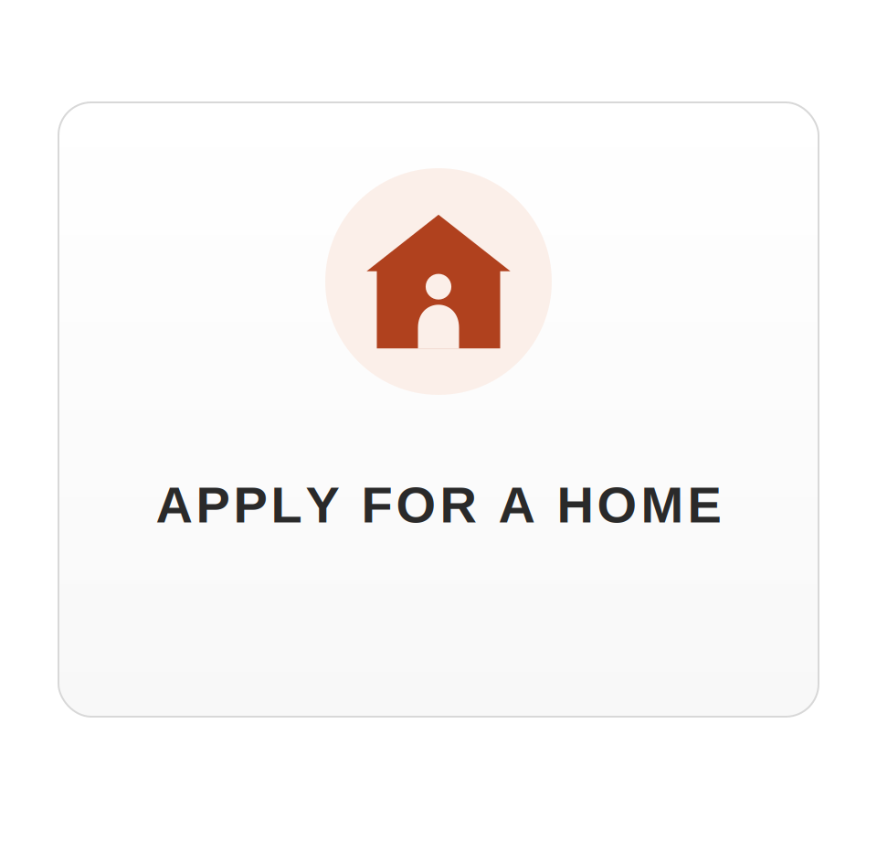 Icon of a house above the text 'Apply for a Home' on a white background.
