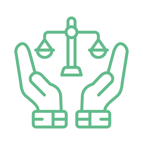 Illustration of balancing scales held by two hands.