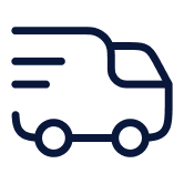 Symbol eines Lieferwagens, dargestellt in dunkler blauer Linie.