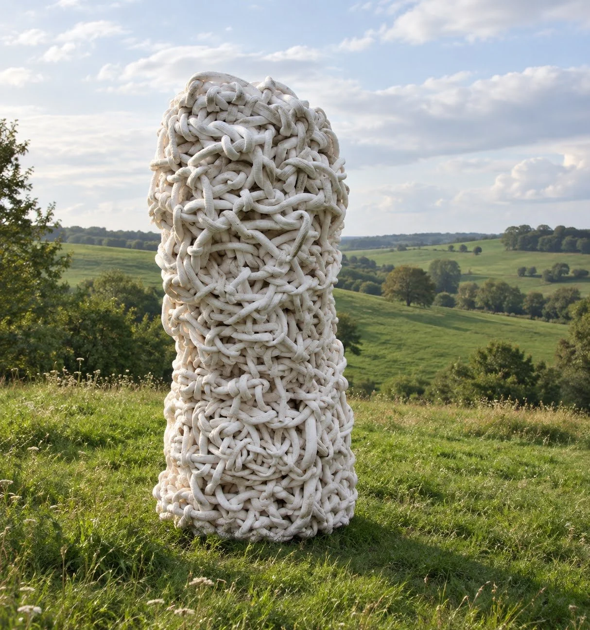 Monumentale gevlochten sculptuur in de wei.png