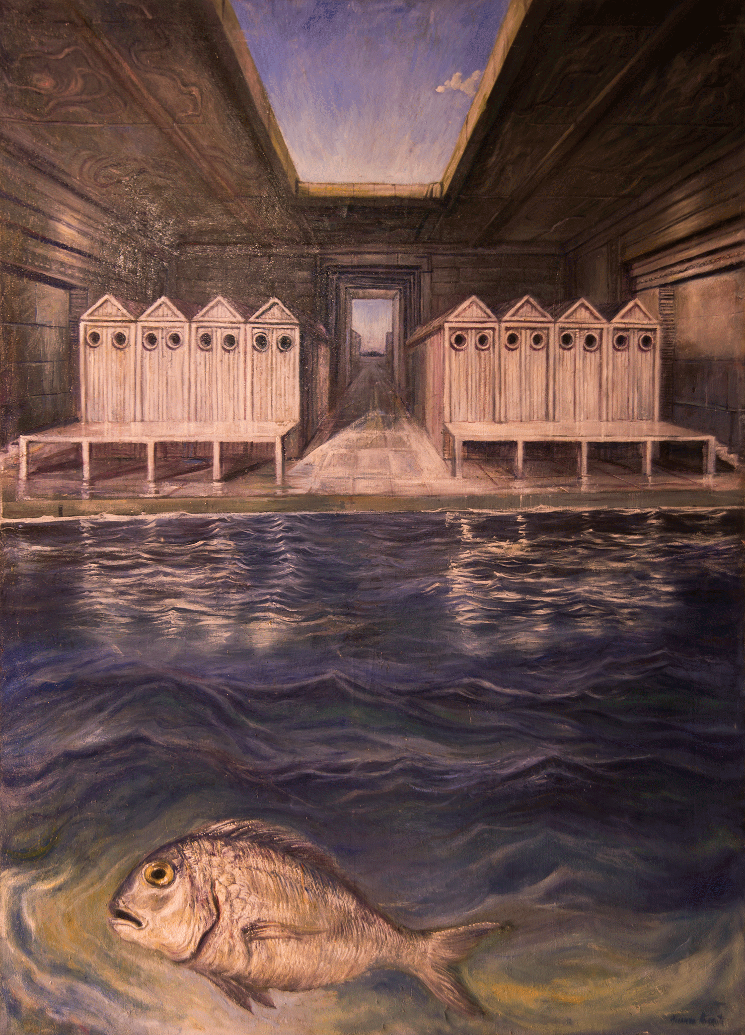 Pittura neo metafisica . omaggio a Giorgio de Chirico. Bagni misteriosi.