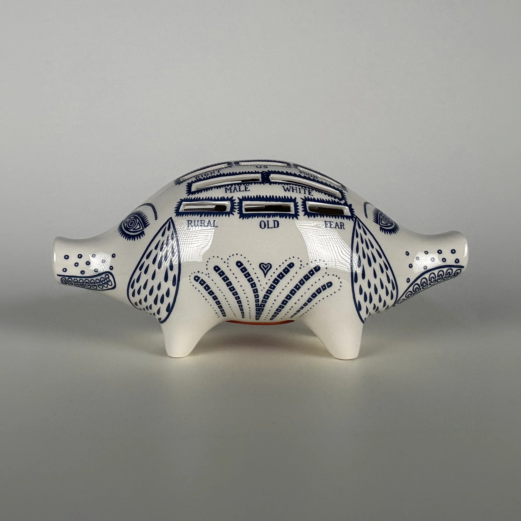 Grayson Perry Piggy Bank, 2017, ceramic sculpture, side view