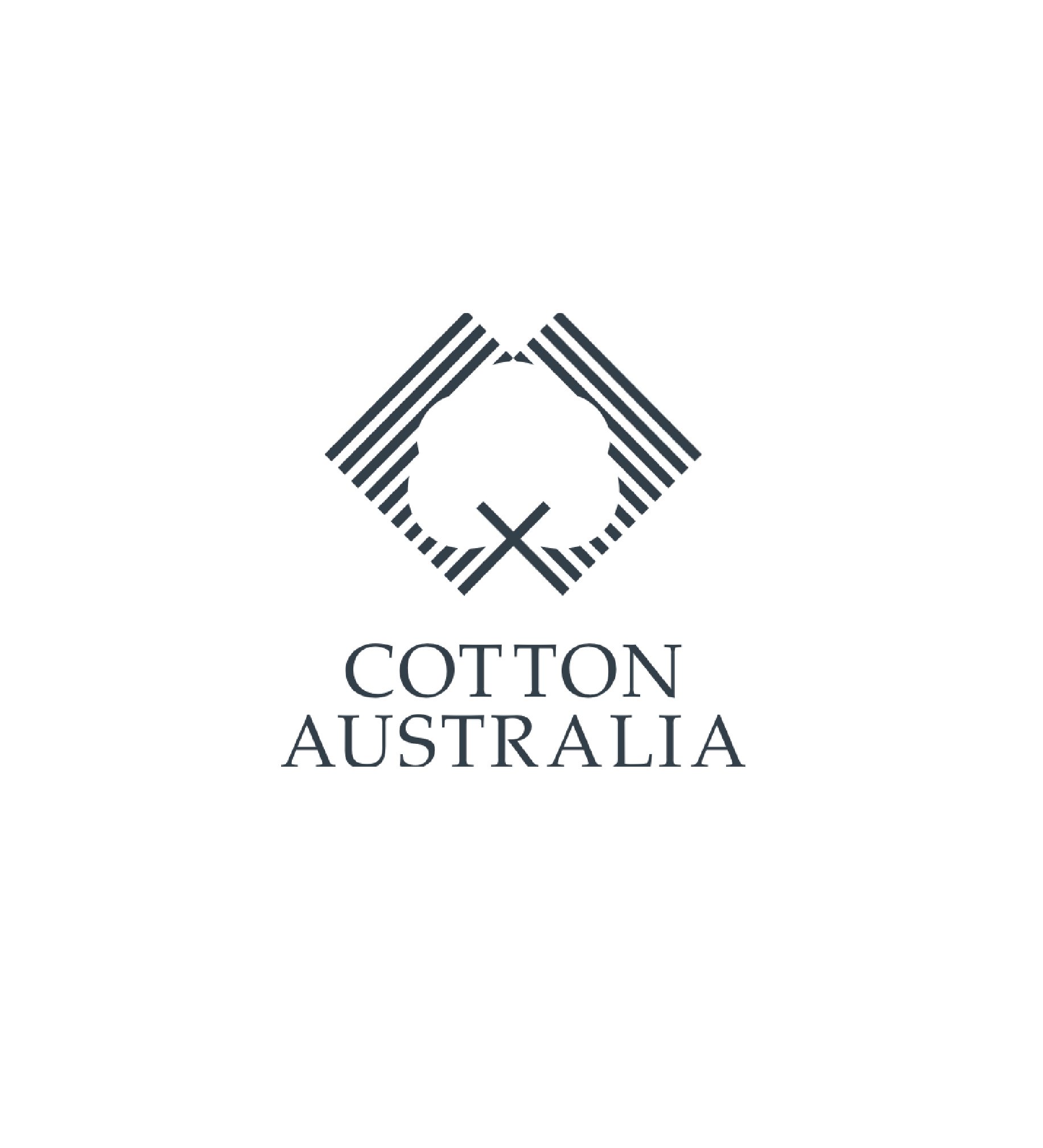 Logo featuring two crossed cotton buds inside a diamond outline with lines radiating outward, accompanied by the words "Cotton Australian" and "Australia" underneath.
