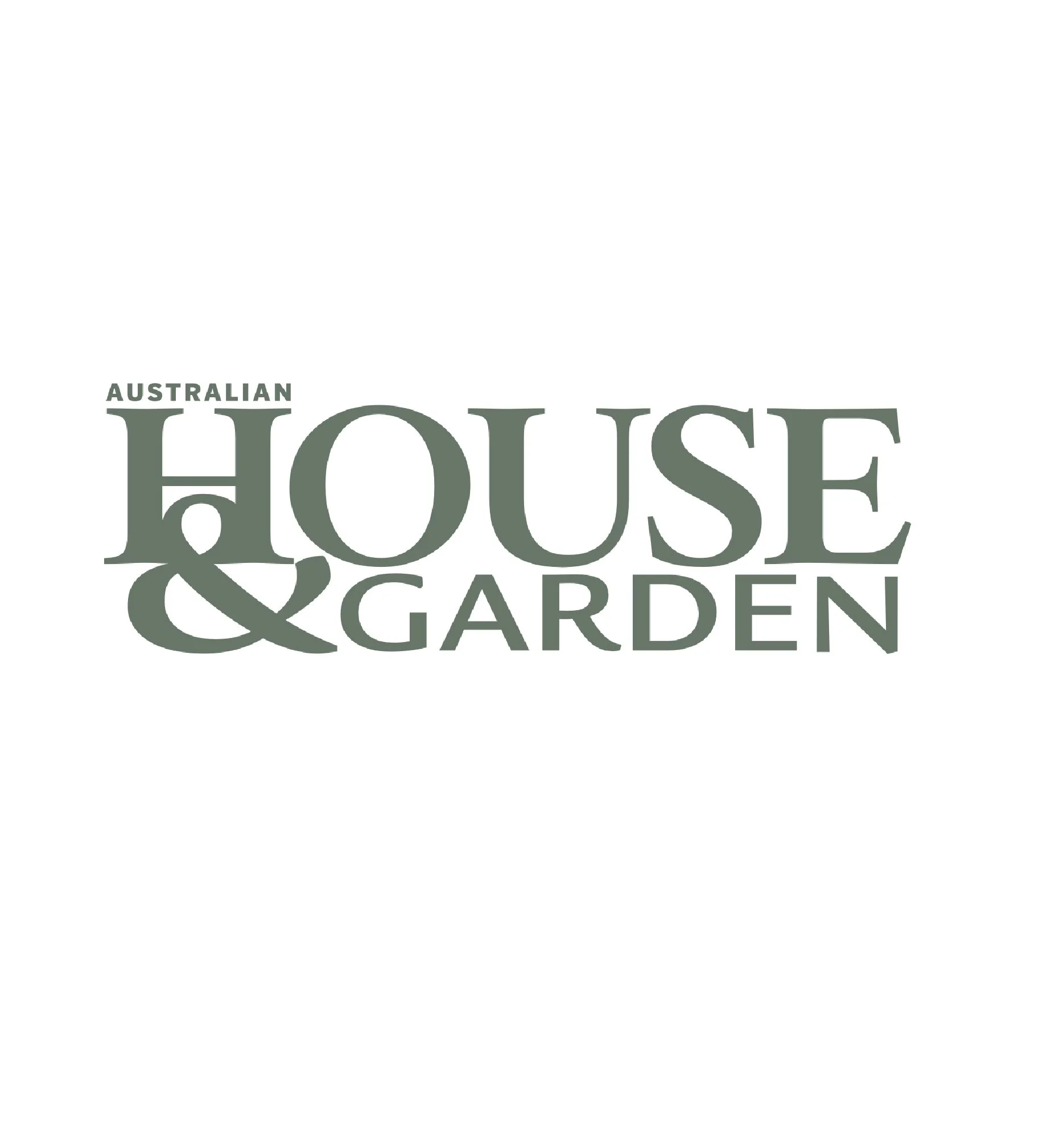 Partial view of text that reads 'Australian House & Garden' with decorative elements in a muted green color on a white background.