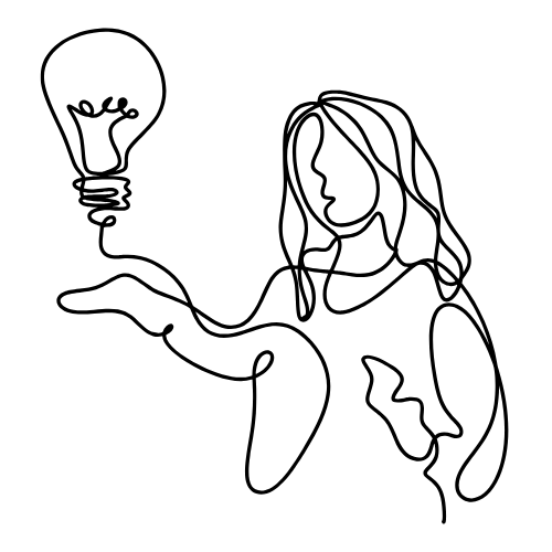 Disegno stilizzato di una donna che tiene in mano una lampadina.
