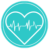 Cuore stilizzato con una linea che rappresenta un monitor cardiaco, in colore azzurro