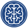 Logo circolare blu con un motivo bianco stilizzato al centro
