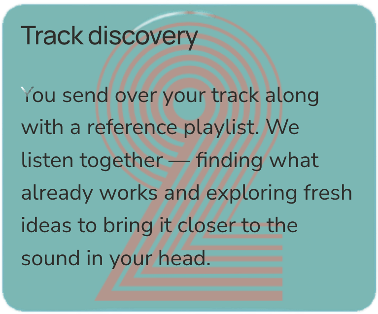 A graphic with a large stylized number 2 in the background and text about sending tracks and creating a reference playlist to find new music.