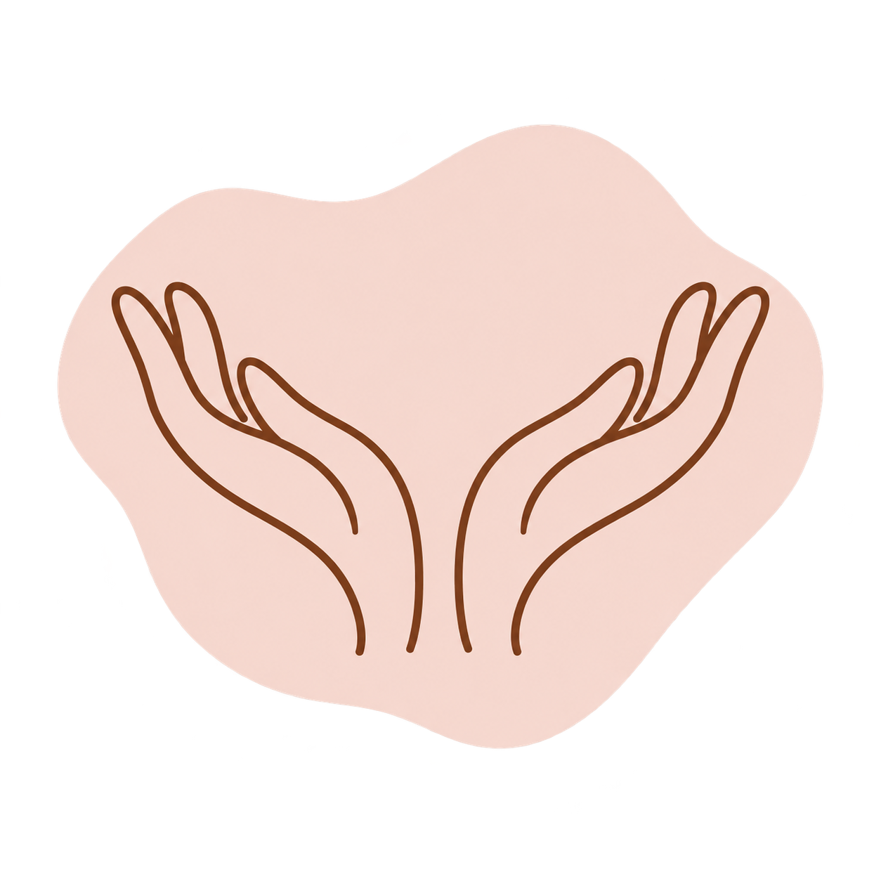 Illustration of two hands gently cupping a round, soft pink shape, symbolizing care and protection.