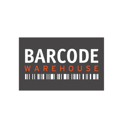 Logo with the text 'Barcode Warehouse' in white and orange on a dark gray background.