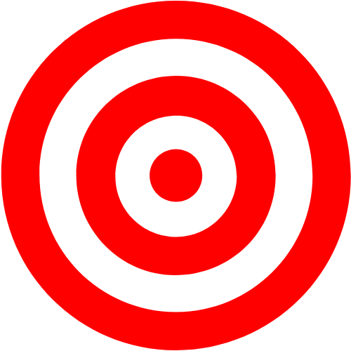 Red and black concentric target with a red outer ring, black and red inner rings, and a red center.