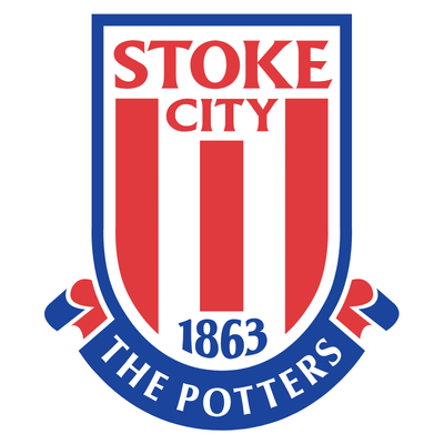 Stoke City Football Club logo with red and white stripes, the club name, founding year 1863, and the slogan 'The Potters'.
