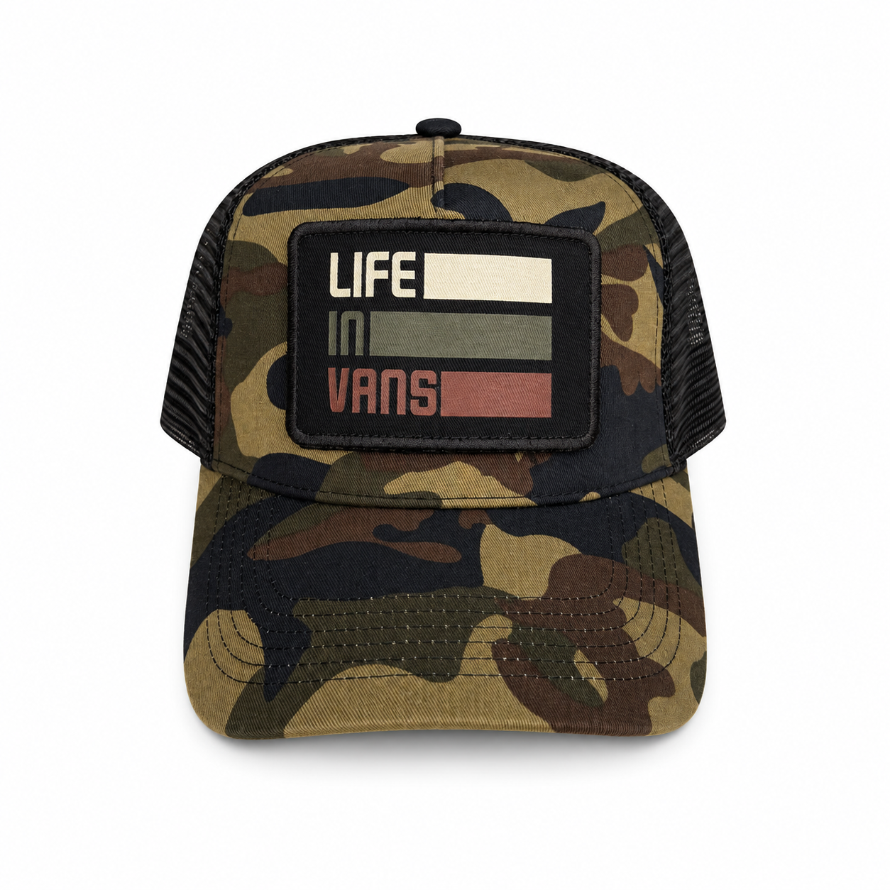 Life In Vans Military Bars Removable Patch 5 Panel Cap - Camo