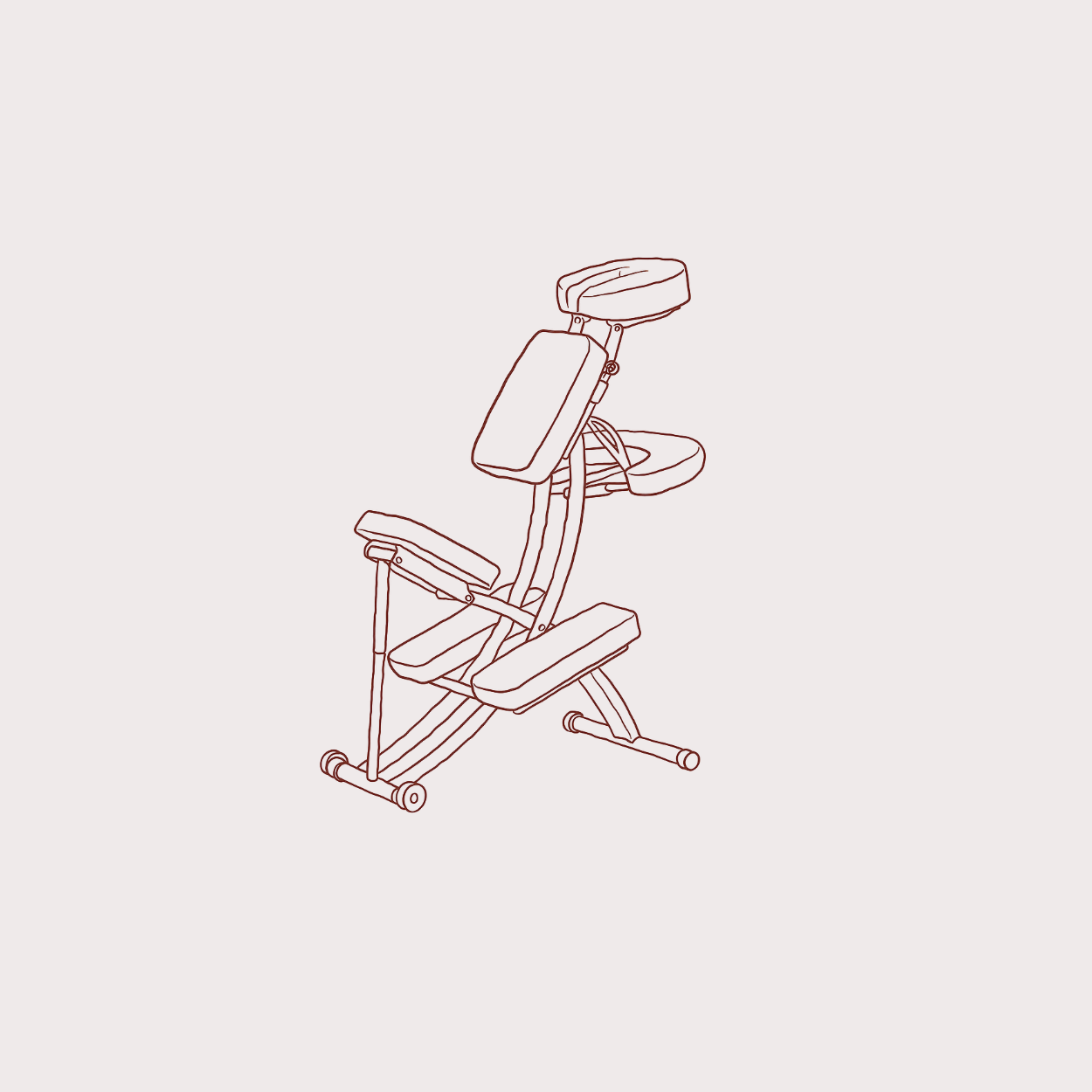 Line drawing of an ergonomic office chair with adjustable headrest, lumbar support, and padded armrests.