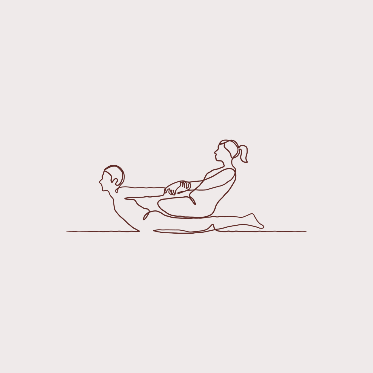 Line drawing of a person in a sit-up position with their legs outstretched and a person holding their hands, assisting with a tug-of-war style exercise.