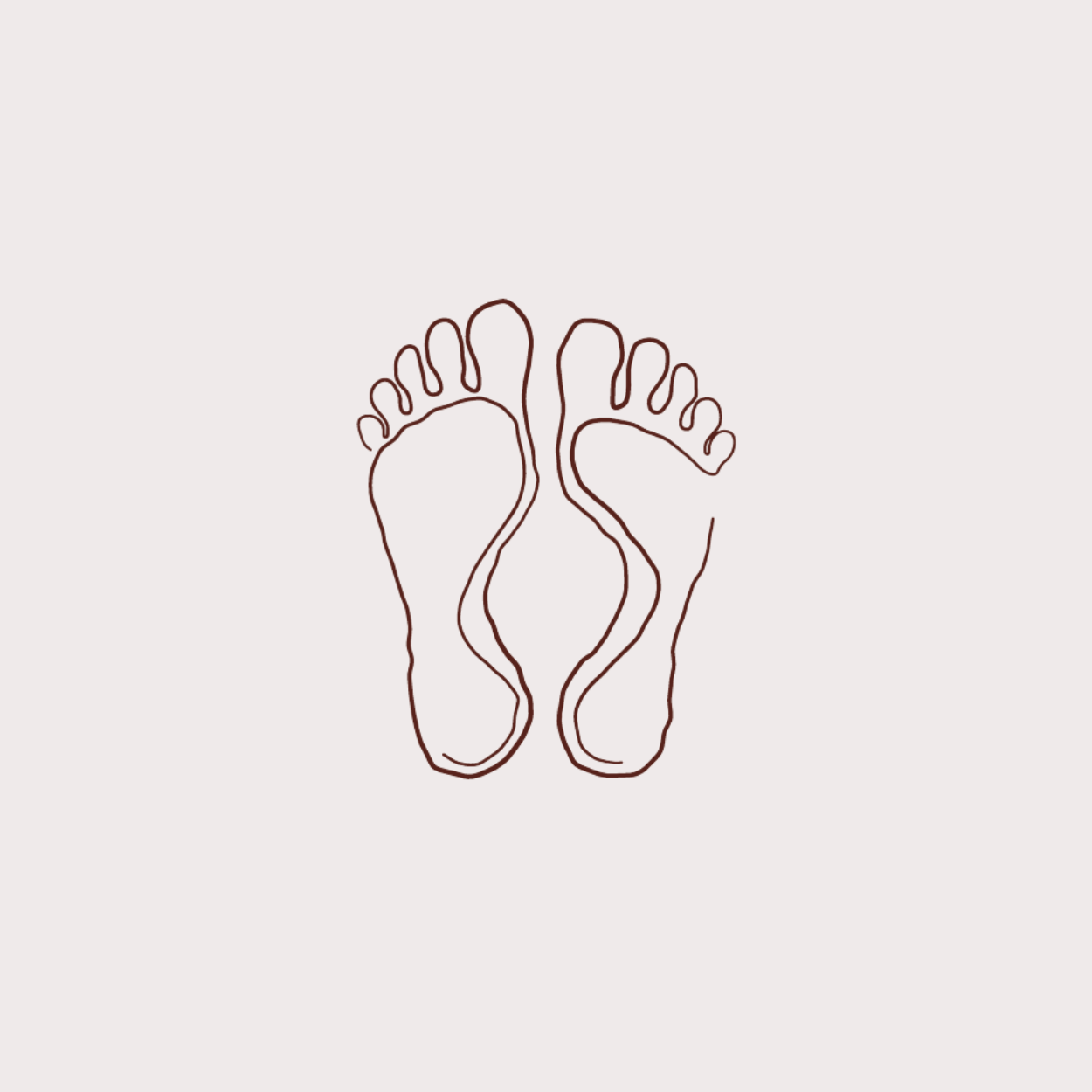 Minimalist line drawing of two feet, outlined in dark brown on a light background.